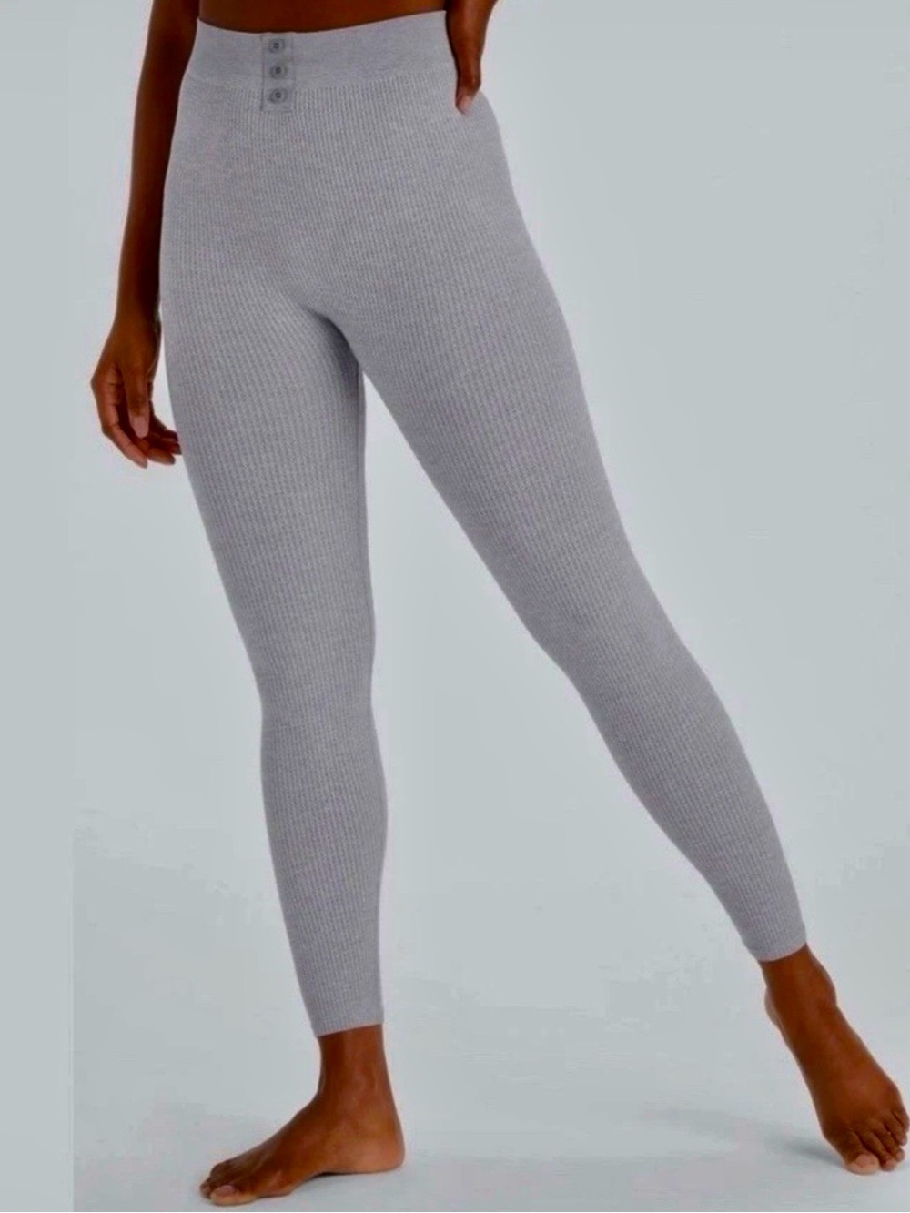 Fabletics Ribbed High-Waist Cable Knit Leggings in Light Gray